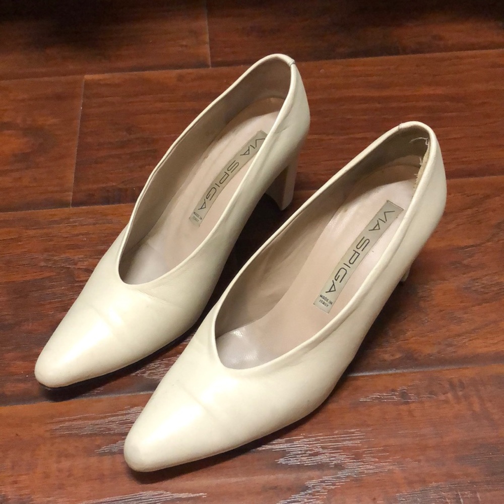 Via Spiga Vintage White Italian Leather Heels 6.5